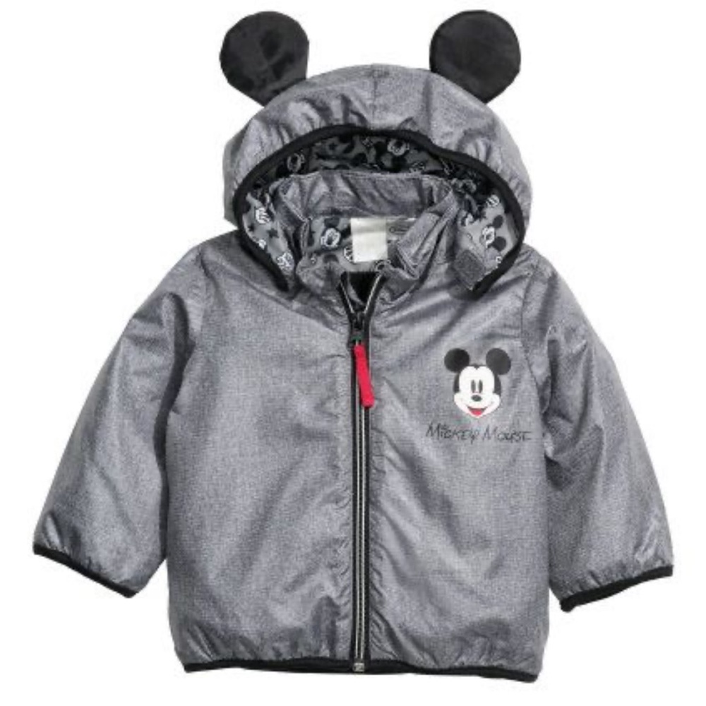 H&M Disney Mickey Mouse Lightweight Hooded Windbreaker Jacket Grey